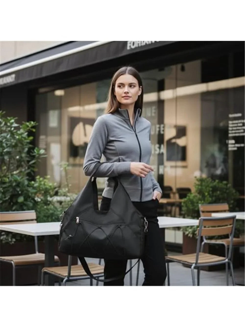 Women's Black Gym Bag Yoga Mat Holder Workout Fitness Tote